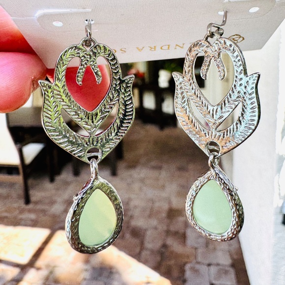 Vintage Kendra Scott Paloma Chalcedony Earrings ~ Rara! - Picture 5 of 5